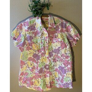 Cowgirl Legend Snap Button Up Shirt 3XL Sheer Pink Yellow Paisley Short Sleeve